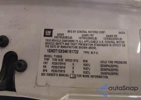 2004 Chevrolet Blazer Ls from USA, damaged, VIN 1GNDT13X94K161732